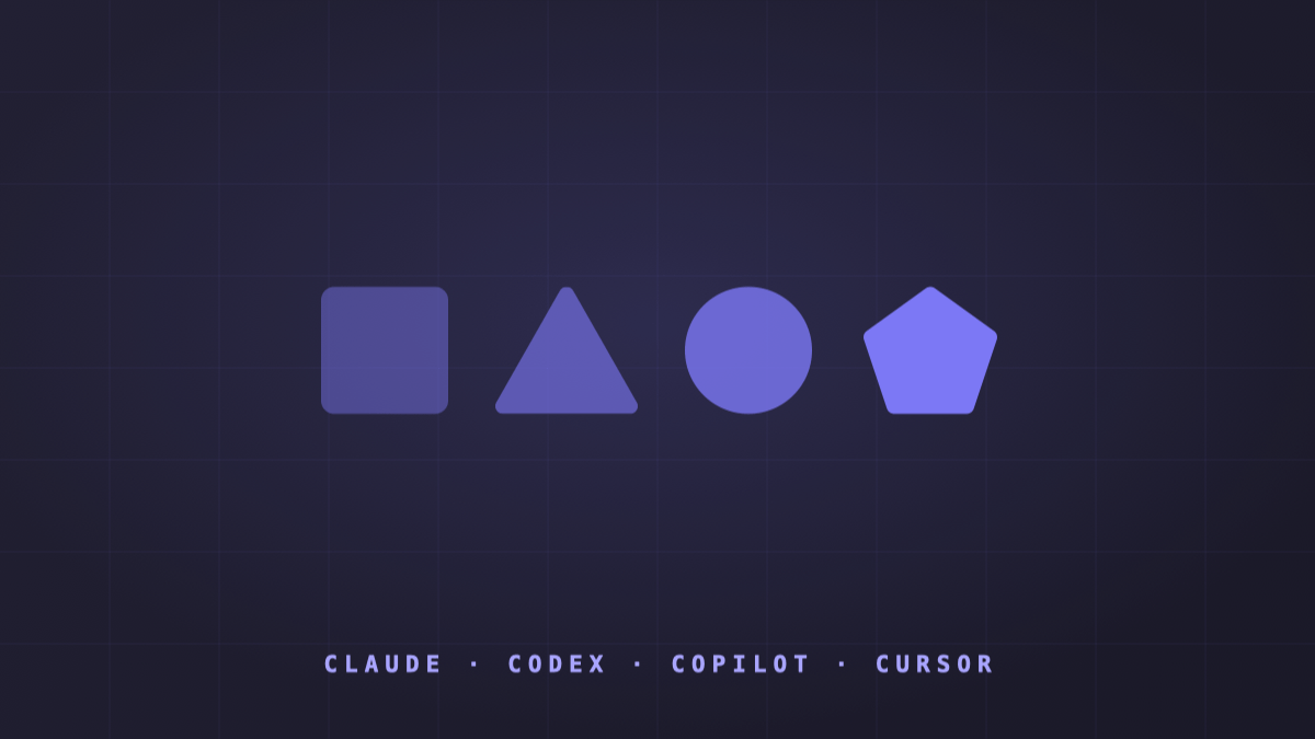 A square, a triangle, a circle and a pentagon on Galileo14's violet background
