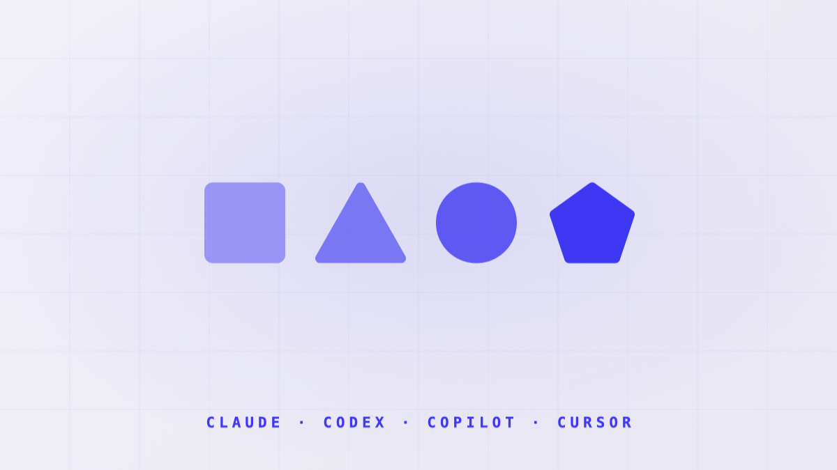 A square, a triangle, a circle and a pentagon on Galileo14's violet background