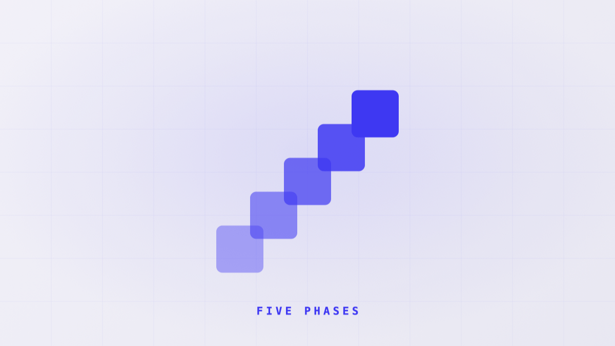 Five squares climbing like stairs on Galileo14's violet background
